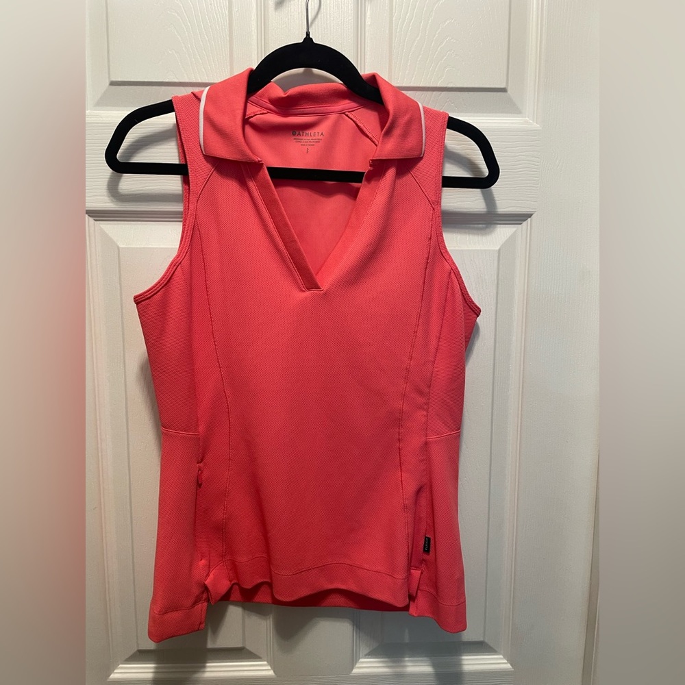 Athleta Pink V-Neck Collared Active Top with Pocket